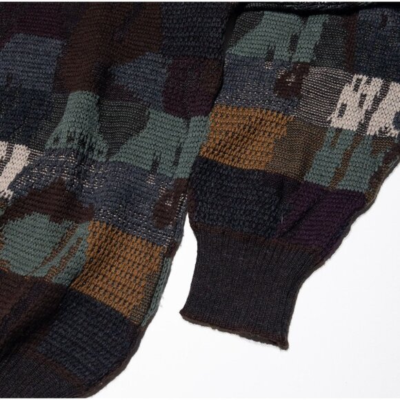 Vintage Grandpa Sweater Adult Large b.g.day Merino Wool Knit Pullover Patchwork - Picture 8 of 12